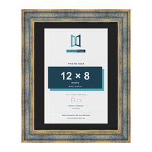 Cassis Blue 14 x 11 inch picture frame with a black mount for a 12 x 8 inch photo