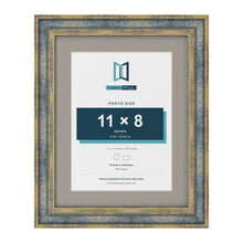 Cassis Blue 14 x 11 inch picture frame with a dawn grey mount for an 11 x 8 inch photo