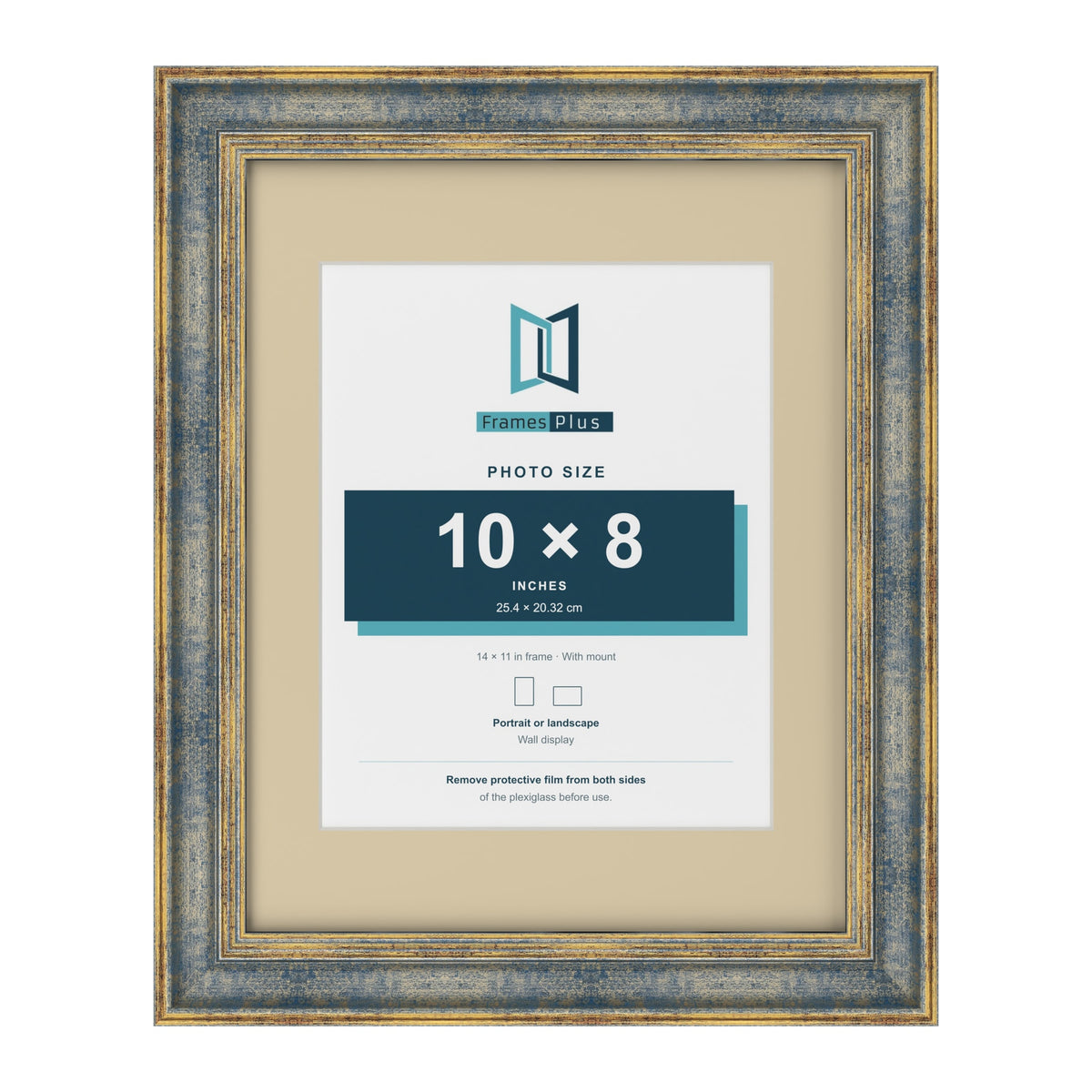 Cassis Blue 14 x 11 inch picture frame with an ivory mount for a 10 x 8 inch photo