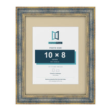 Cassis Blue 14 x 11 inch picture frame with an ivory mount for a 10 x 8 inch photo