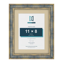 Cassis Blue 14 x 11 inch picture frame with an ivory mount for an 11 x 8 inch photo