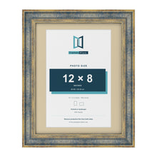 Cassis Blue 14 x 11 inch picture frame with an ivory mount for a 12 x 8 inch photo