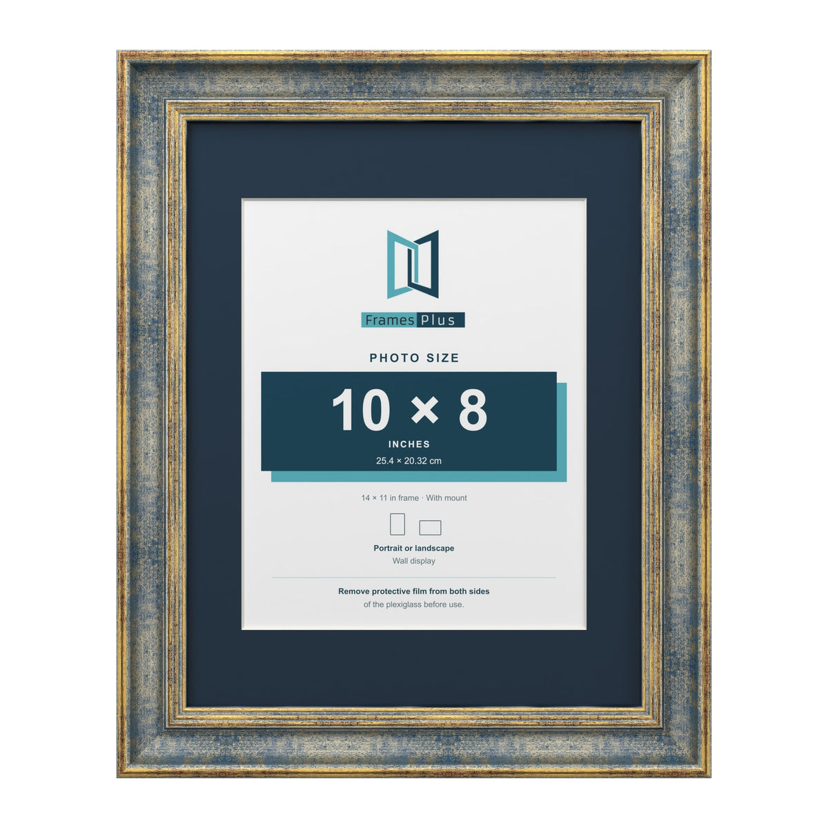 Cassis Blue 14 x 11 inch picture frame with a pacific blue mount for a 10 x 8 inch photo
