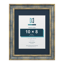 Cassis Blue 14 x 11 inch picture frame with a pacific blue mount for a 10 x 8 inch photo