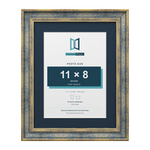 Cassis Blue 14 x 11 inch picture frame with a pacific blue mount for an 11 x 8 inch photo