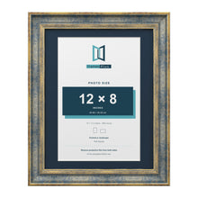 Cassis Blue 14 x 11 inch picture frame with a pacific blue mount for a 12 x 8 inch photo