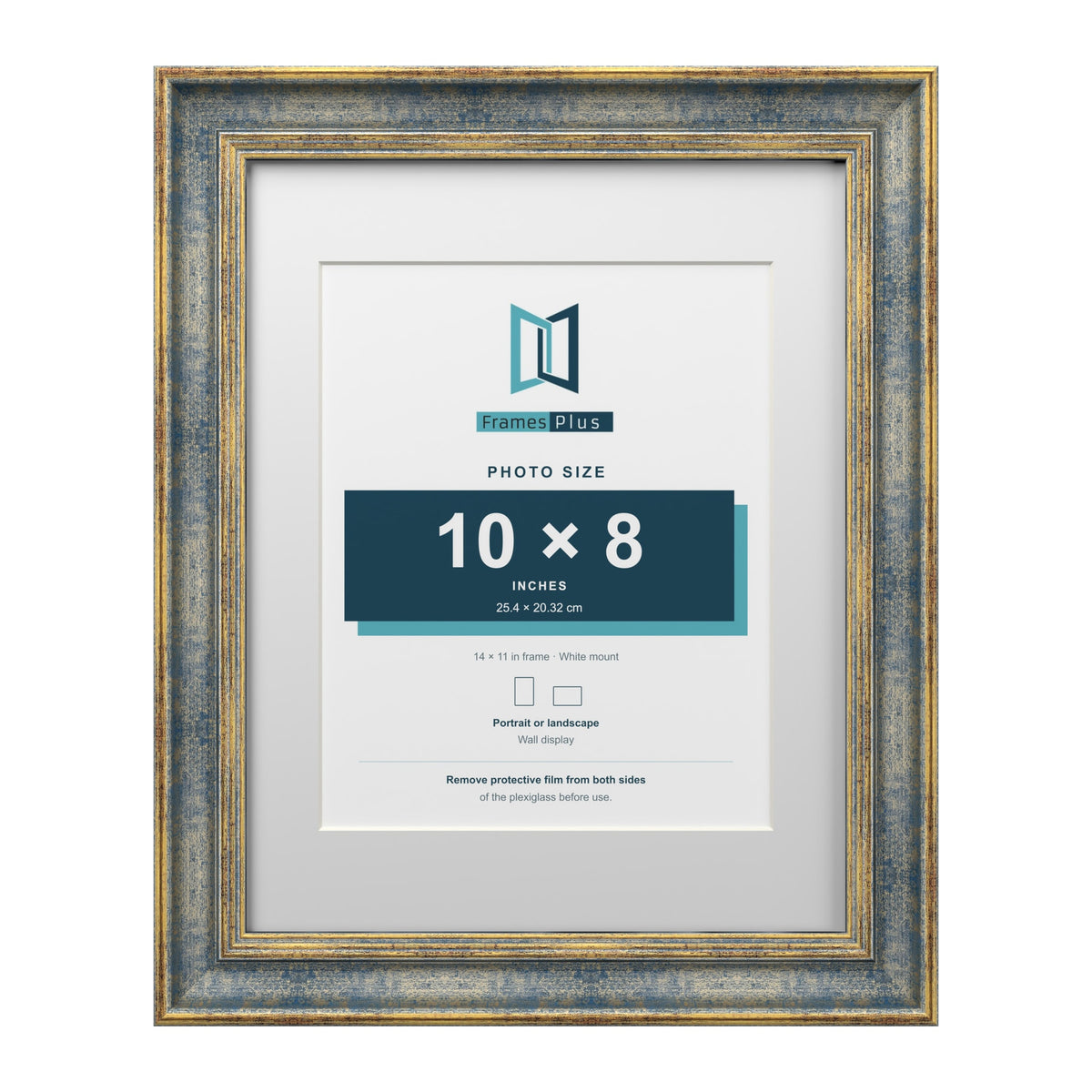Cassis Blue 14 x 11 inch picture frame with a white mount for a 10 x 8 inch photo