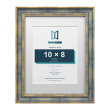 Cassis Blue 14 x 11 inch picture frame with a white mount for a 10 x 8 inch photo