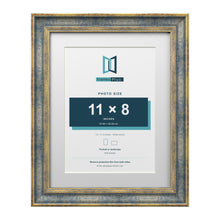 Cassis Blue 14 x 11 inch picture frame with a white mount for an 11 x 8 inch photo