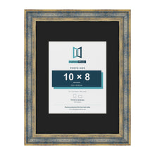 Cassis Blue 16 x 12 inch picture frame with a black mount for a 10 x 8 inch photo