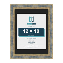 Cassis Blue 16 x 12 inch picture frame with a black mount for a 12 x 10 inch photo