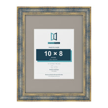 Cassis Blue 16 x 12 inch picture frame with a dawn grey mount for a 10 x 8 inch photo