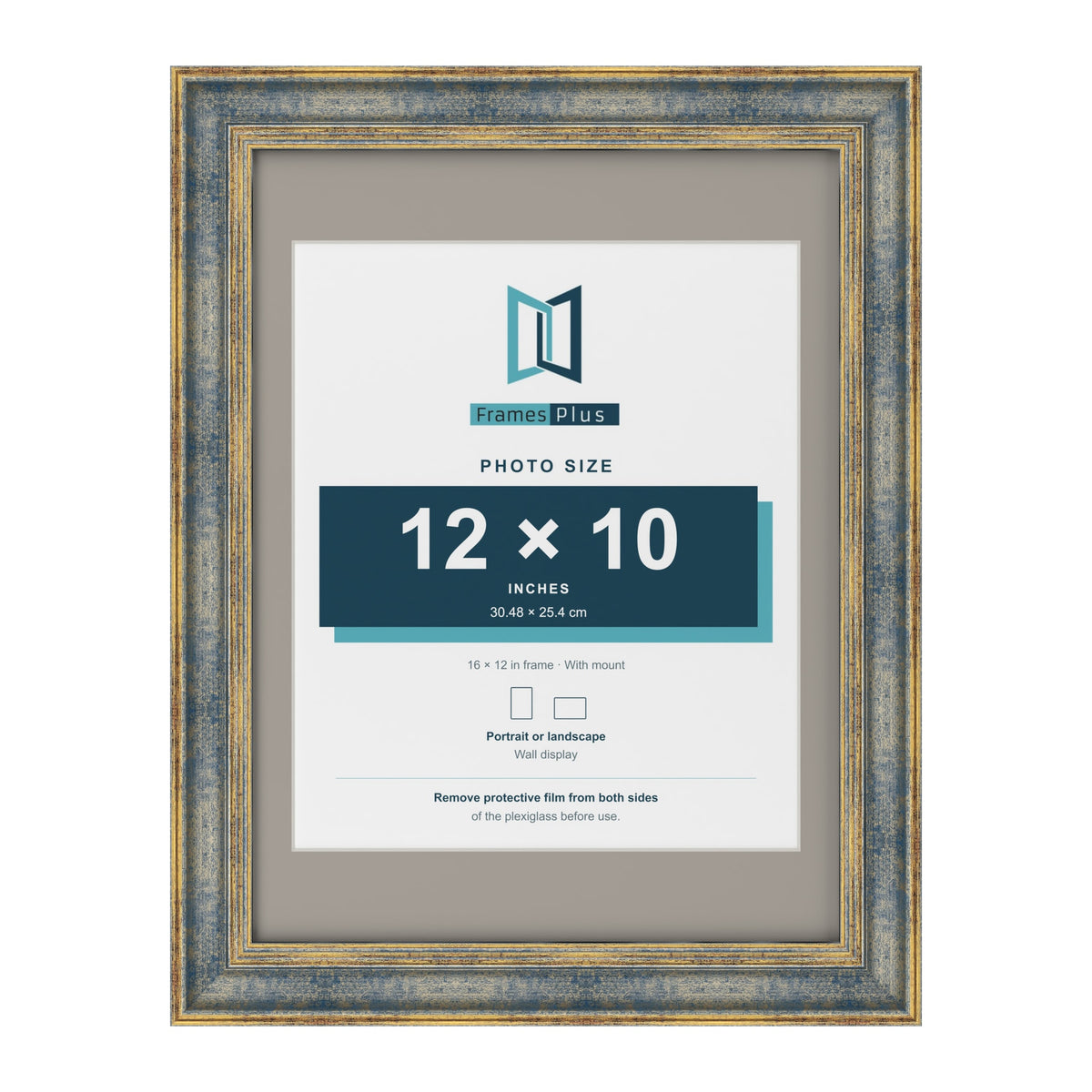 Cassis Blue 16 x 12 inch picture frame with a dawn grey mount for a 12 x 10 inch photo