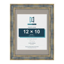 Cassis Blue 16 x 12 inch picture frame with a dawn grey mount for a 12 x 10 inch photo