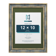 Cassis Blue 16 x 12 inch picture frame with a green mount for a 12 x 10 inch photo