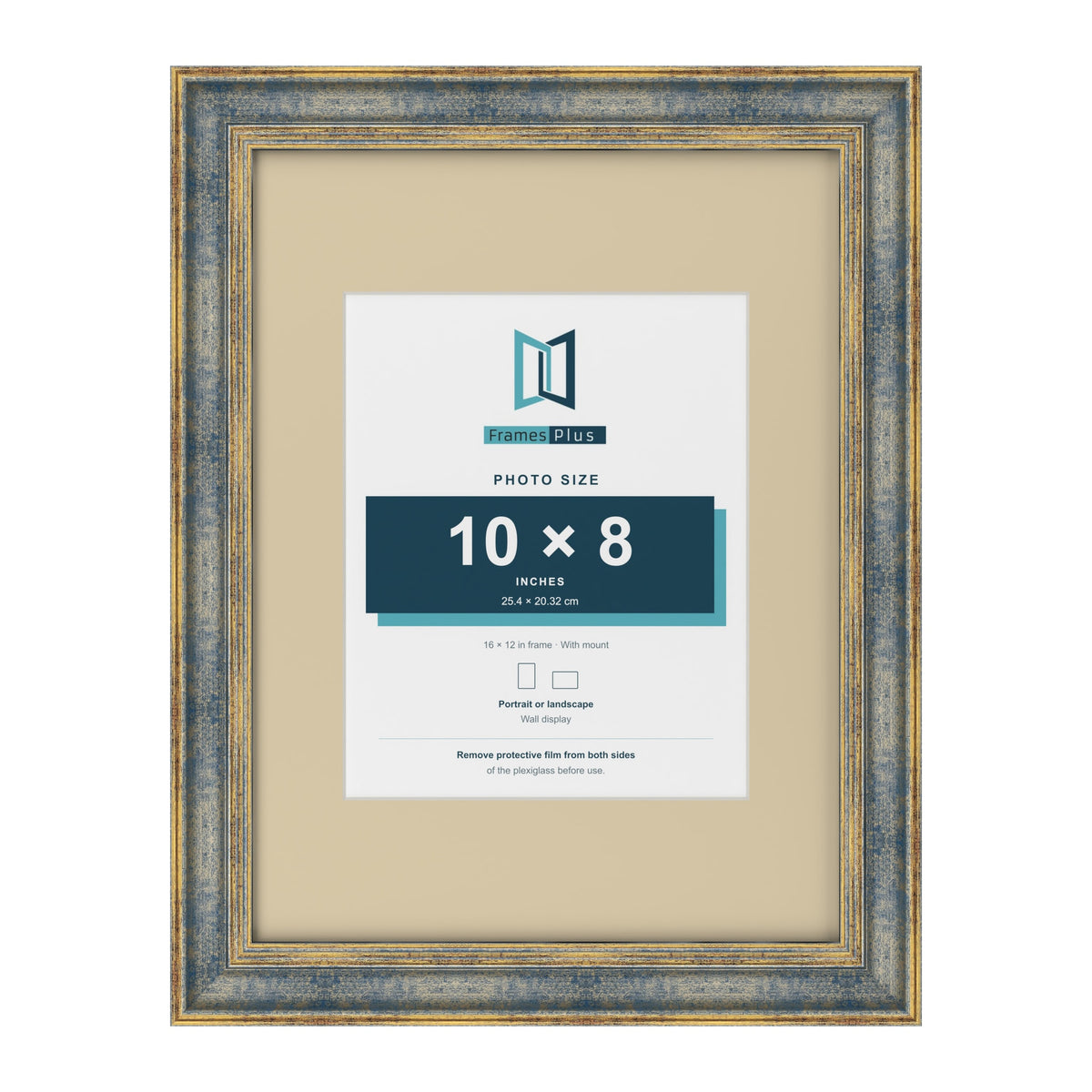 Cassis Blue 16 x 12 inch picture frame with an ivory mount for a 10 x 8 inch photo