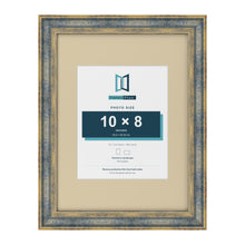 Cassis Blue 16 x 12 inch picture frame with an ivory mount for a 10 x 8 inch photo