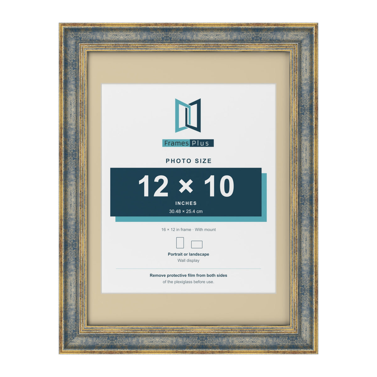 Cassis Blue 16 x 12 inch picture frame with an ivory mount for a 12 x 10 inch photo