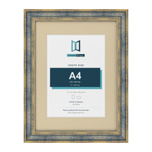 Cassis Blue 16 x 12 inch picture frame with an ivory mount for an A4 photo
