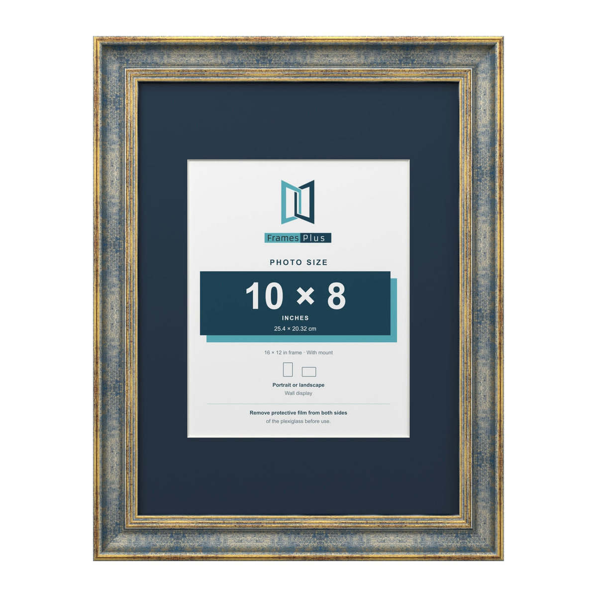 Cassis Blue 16 x 12 inch picture frame with a pacific blue mount for a 10 x 8 inch photo