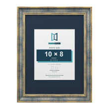 Cassis Blue 16 x 12 inch picture frame with a pacific blue mount for a 10 x 8 inch photo