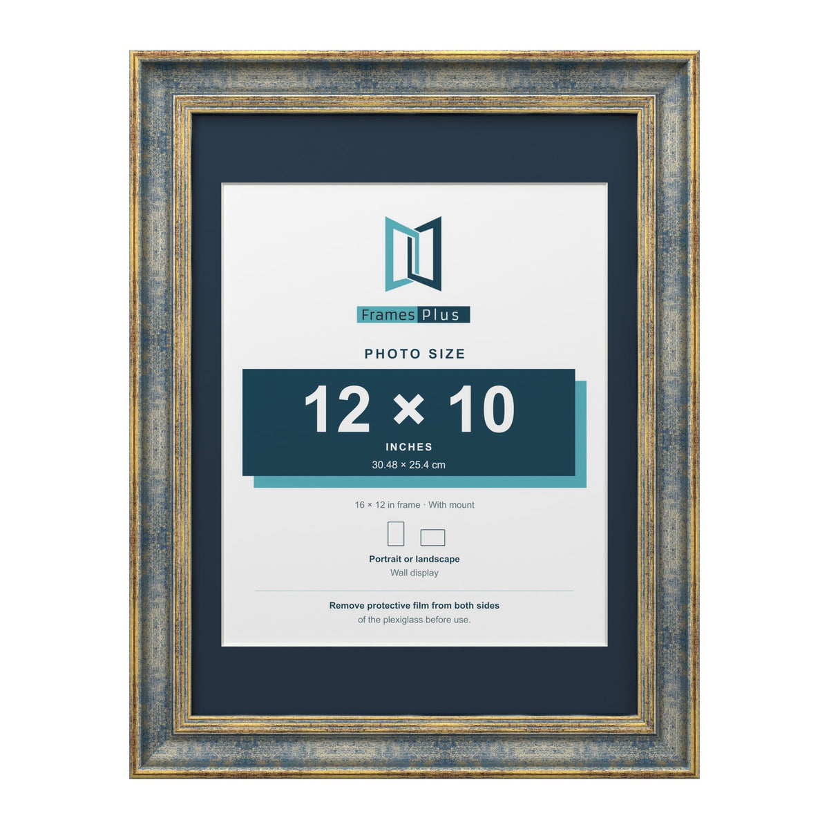 Cassis Blue 16 x 12 inch picture frame with a pacific blue mount for a 12 x 10 inch photo