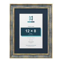 Cassis Blue 16 x 12 inch picture frame with a pacific blue mount for a 12 x 8 inch photo