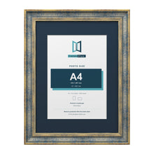 Cassis Blue 16 x 12 inch picture frame with a pacific blue mount for an A4 photo