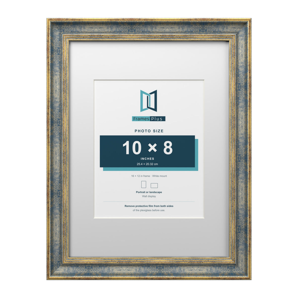 Cassis Blue 16 x 12 inch picture frame with a white mount for a 10 x 8 inch photo