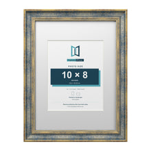 Cassis Blue 16 x 12 inch picture frame with a white mount for a 10 x 8 inch photo