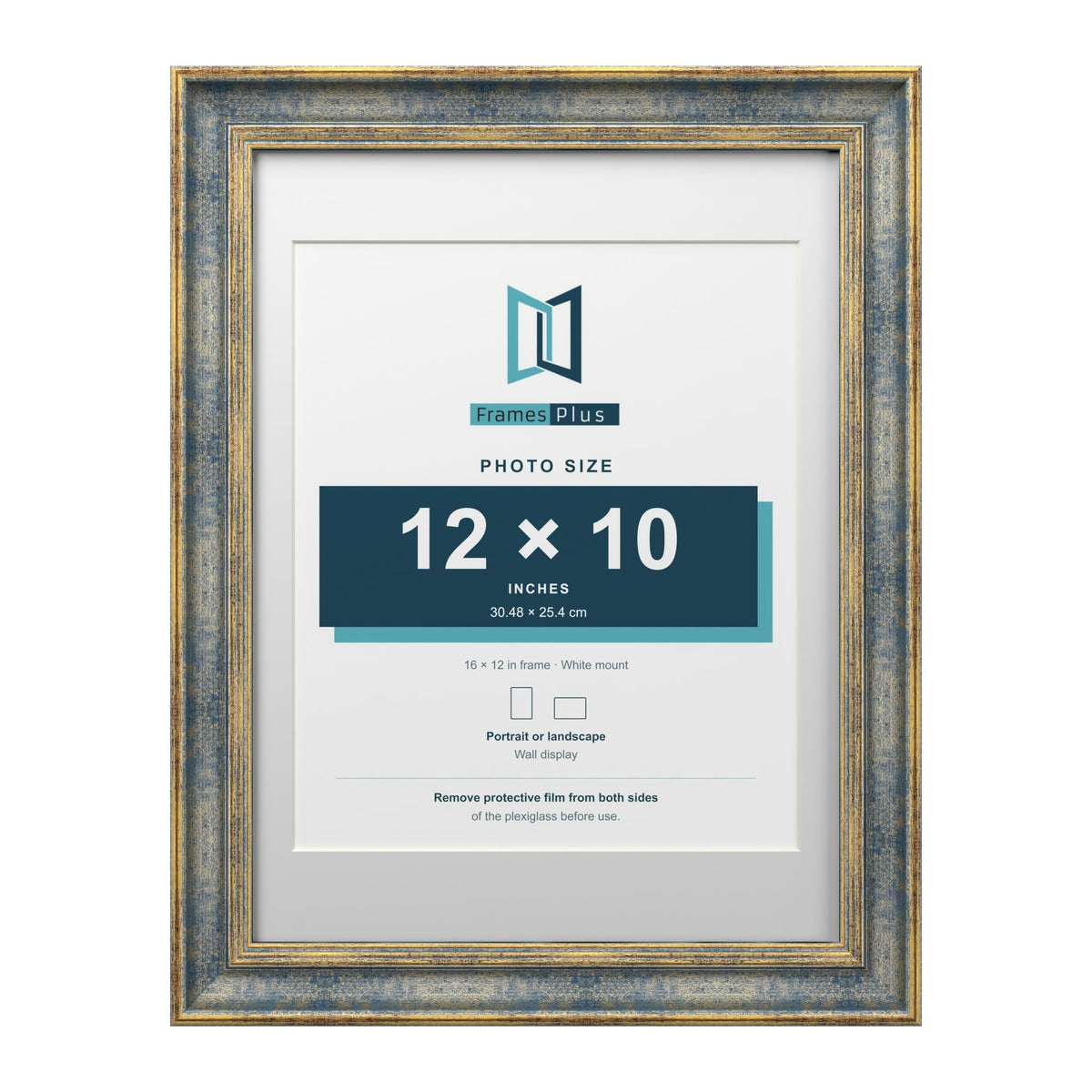 Cassis Blue 16 x 12 inch picture frame with a white mount for a 12 x 10 inch photo