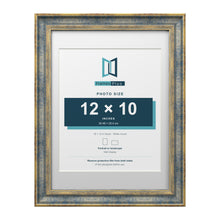 Cassis Blue 16 x 12 inch picture frame with a white mount for a 12 x 10 inch photo