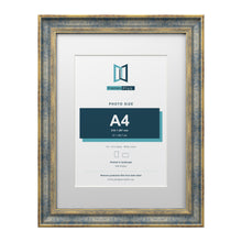 Cassis Blue 16 x 12 inch picture frame with a white mount for an A4 photo