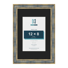 Cassis Blue 18 x 12 inch picture frame with a black mount for a 12 x 8 inch photo
