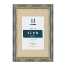 Cassis Blue 18 x 12 inch picture frame with an ivory mount for a 12 x 8 inch photo