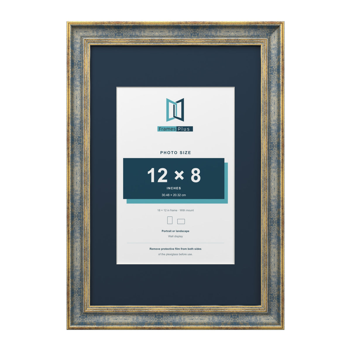 Cassis Blue 18 x 12 inch picture frame with a pacific blue mount for a 12 x 8 inch photo