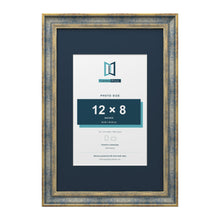 Cassis Blue 18 x 12 inch picture frame with a pacific blue mount for a 12 x 8 inch photo