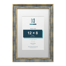 Cassis Blue 18 x 12 inch picture frame with a white mount for a 12 x 8 inch photo