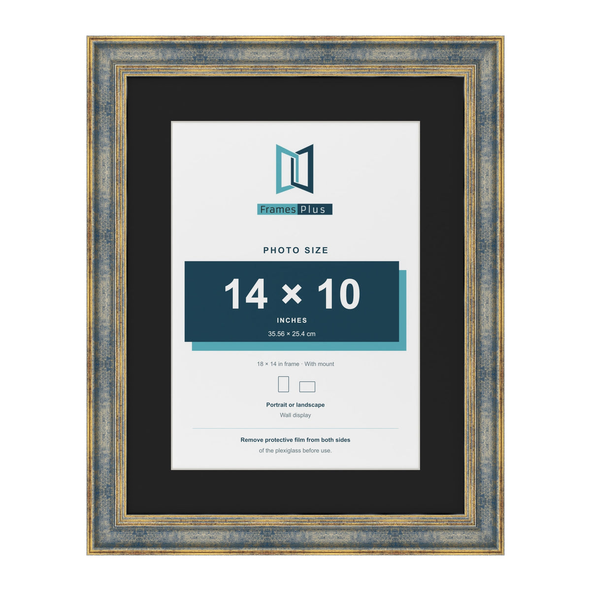 Cassis Blue 18 x 14 inch picture frame with a black mount for a 14 x 10 inch photo