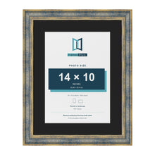 Cassis Blue 18 x 14 inch picture frame with a black mount for a 14 x 10 inch photo