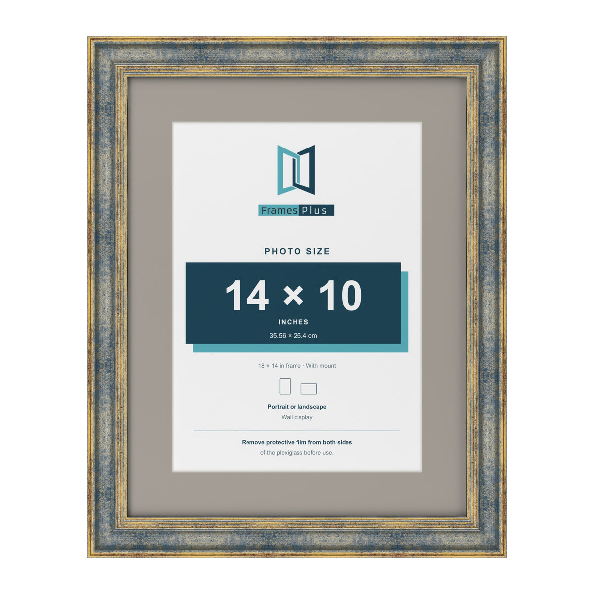 Cassis Blue 18 x 14 inch picture frame with a dawn grey mount for a 14 x 10 inch photo