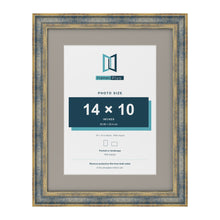 Cassis Blue 18 x 14 inch picture frame with a dawn grey mount for a 14 x 10 inch photo