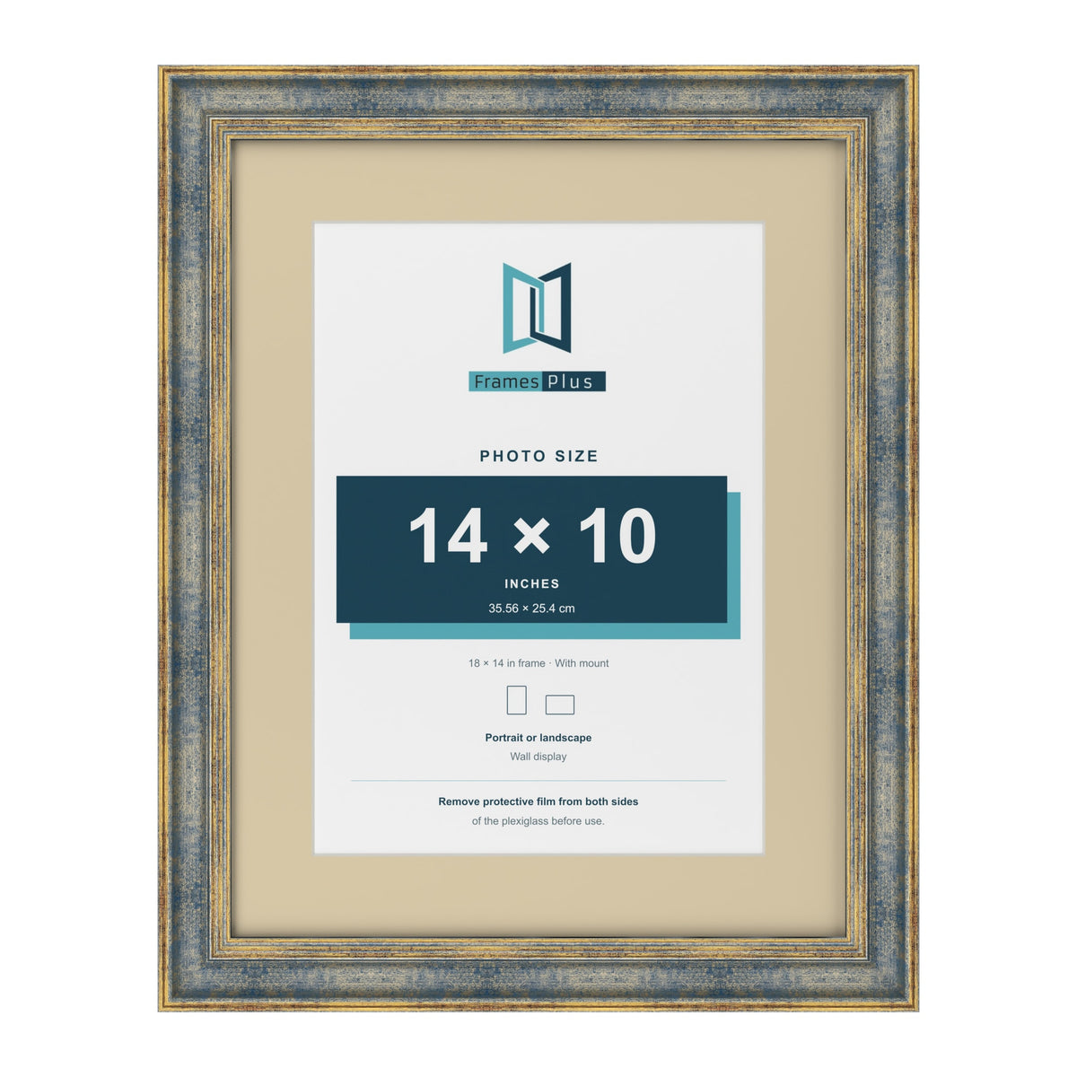 Cassis Blue 18 x 14 inch picture frame with an ivory mount for a 14 x 10 inch photo