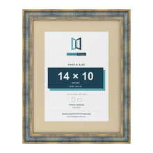 Cassis Blue 18 x 14 inch picture frame with an ivory mount for a 14 x 10 inch photo