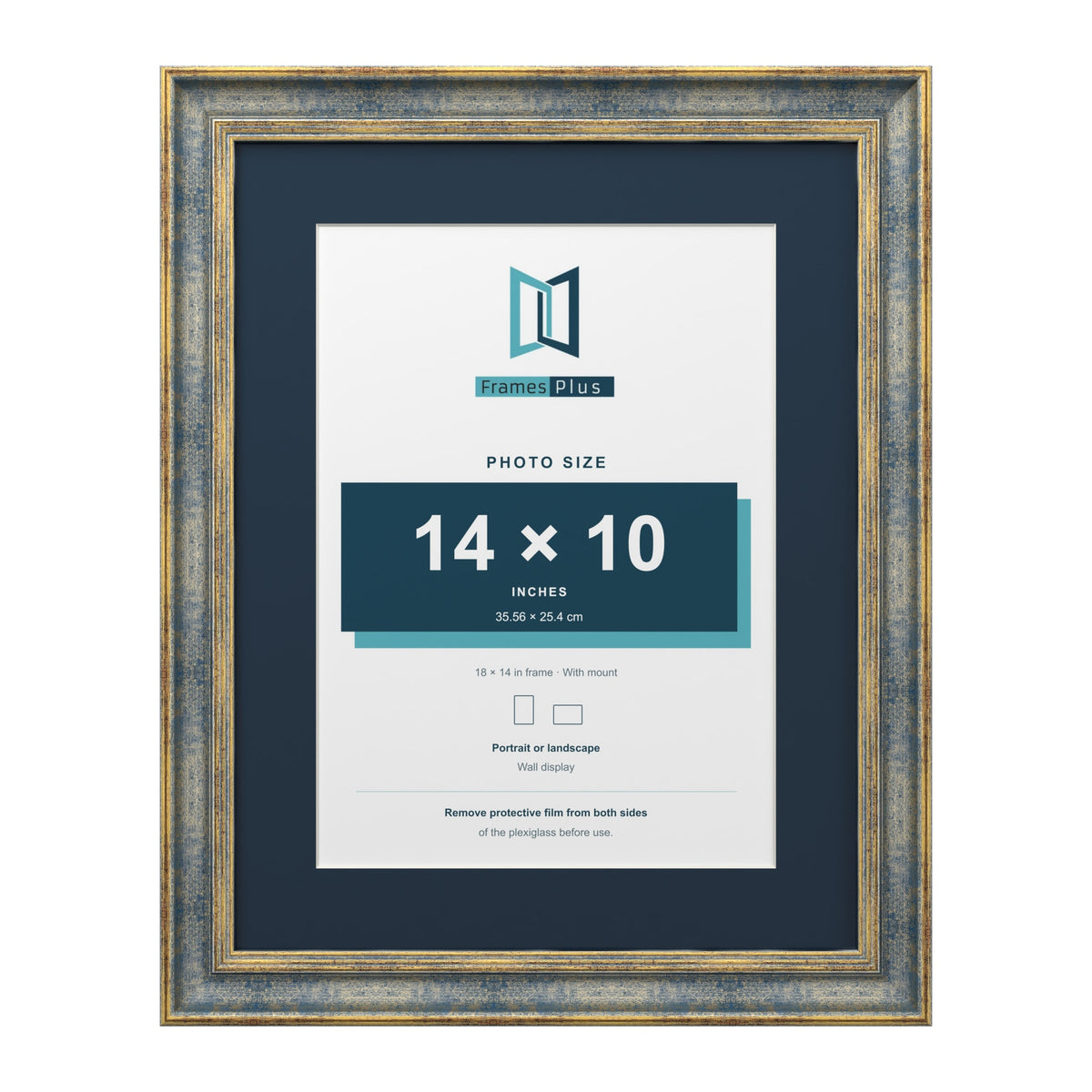 Cassis Blue 18 x 14 inch picture frame with a pacific blue mount for a 14 x 10 inch photo