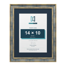 Cassis Blue 18 x 14 inch picture frame with a pacific blue mount for a 14 x 10 inch photo