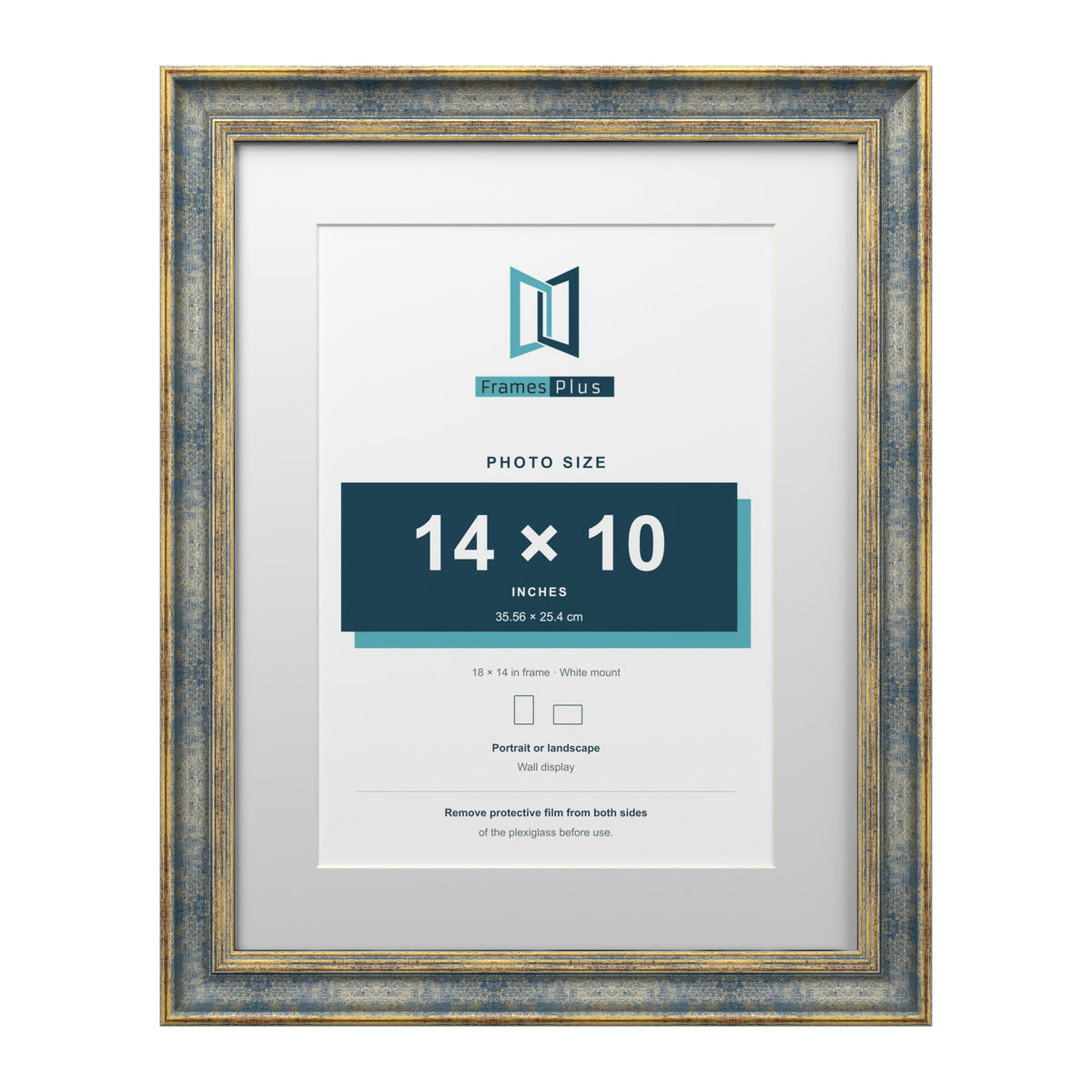 Cassis Blue 18 x 14 inch picture frame with a white mount for a 14 x 10 inch photo