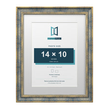 Cassis Blue 18 x 14 inch picture frame with a white mount for a 14 x 10 inch photo