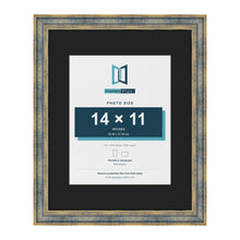 Cassis Blue 20 x 16 inch picture frame with a black mount for a 14 x 11 inch photo