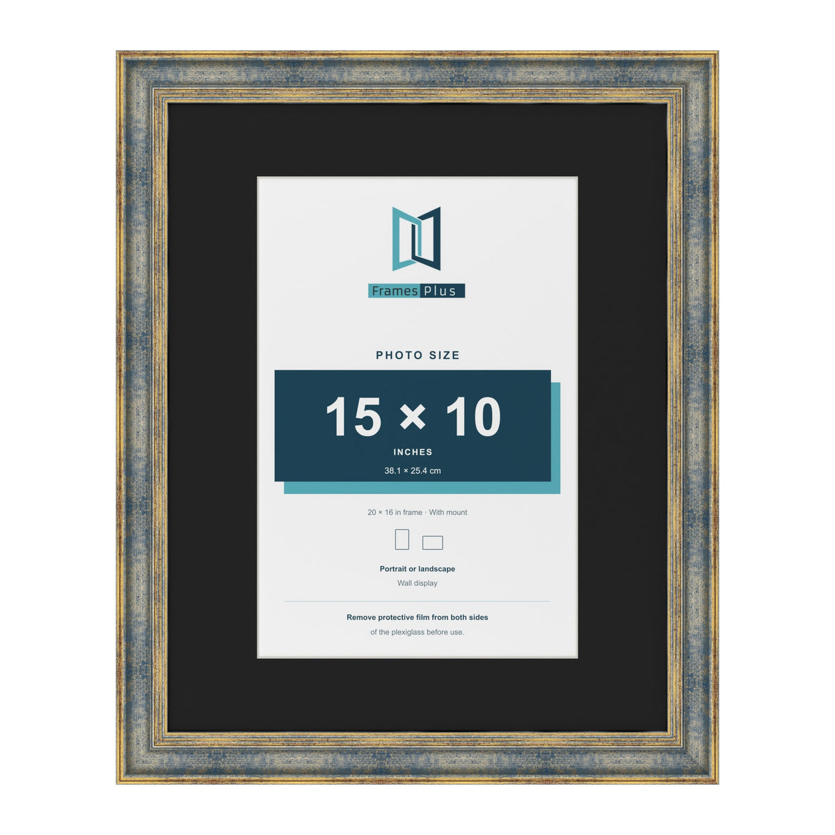 Cassis Blue 20 x 16 inch picture frame with a black mount for a 15 x 10 inch photo